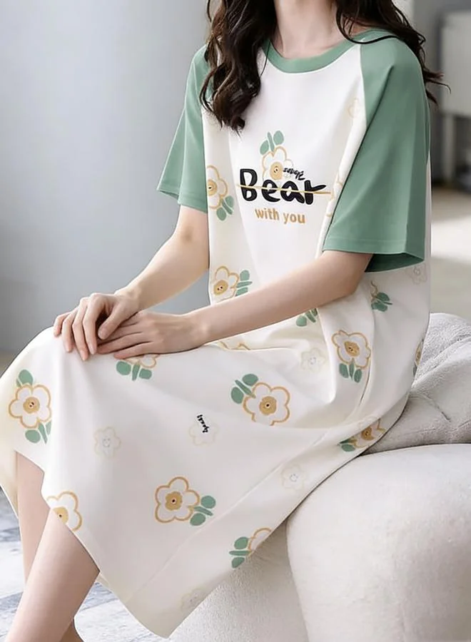 تايك تو قميص نوم بأكمام قصيرة وطبعة زهور