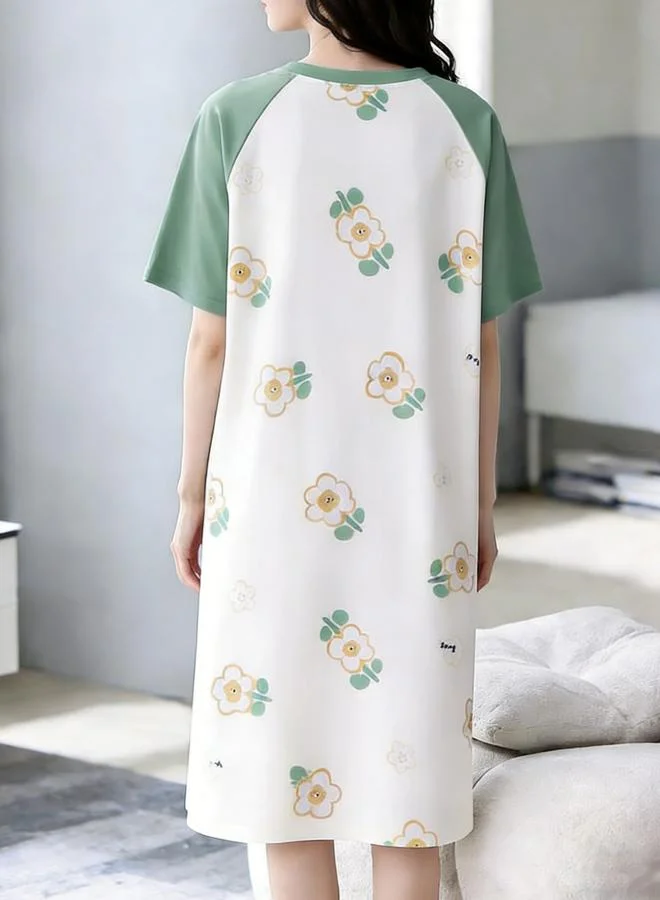 تايك تو قميص نوم بأكمام قصيرة وطبعة زهور