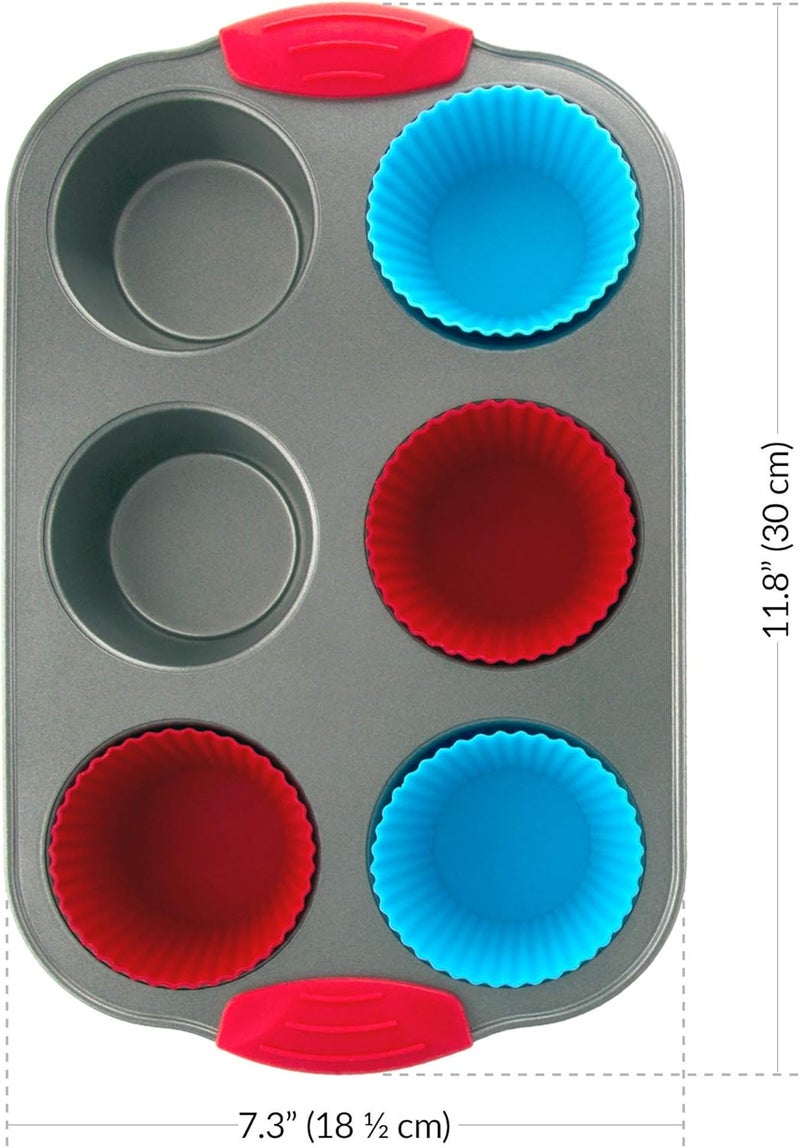 Boxiki Kitchen Non-Stick Steel 6 Cup Muffin Pan with Silicone Handles and Reusable Liners - Perfect for Baking Large Muffins and Cupcakes - Image 3