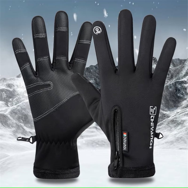 Winter velvet windproof waterproof motorcycle/bicycle touch screen with warm gloves black(XL) - Image 5