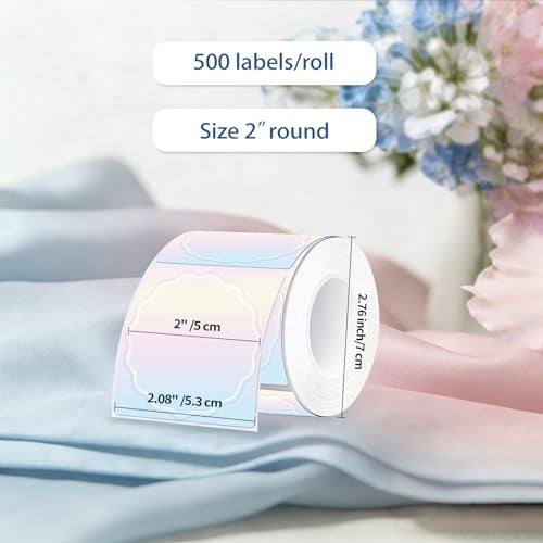 Aurtho 2 Inch Round Thermal Labels, Rainbow Gradient Flower Thermal Sticker Labels for Small Business, Logo Design, Baking,500 Sheets/1 Roll - Image 3