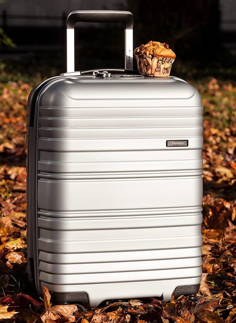 إيمينينت حقيبة سفر بعجلات صلبة خفيفة ومتينة مع قفل  ومقبض تلسكوبي، مجموعة من  قطع، فضي فاتح - Image 4