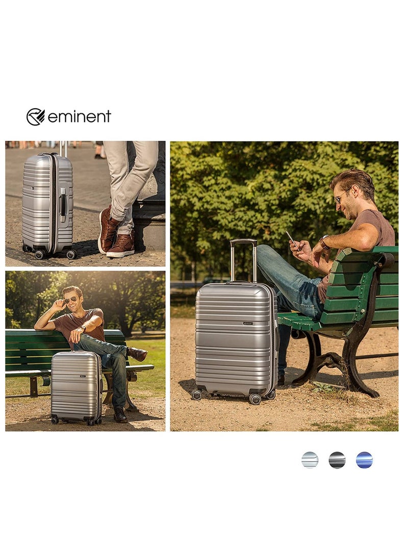 إيمينينت حقيبة سفر بعجلات صلبة خفيفة ومتينة مع قفل  ومقبض تلسكوبي، مجموعة من  قطع، فضي فاتح - Image 3