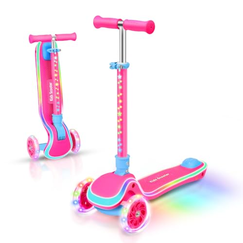 AODI Kids Scooter with Seat 2 in 1 Kick Toddler Scooter with LED LightUp Wheels and Light up Deck 4 Adjustable Heights Lean to Steer 3 Wheels Scooter Suitable for Boys Girls Ages 28 Years - Image 1