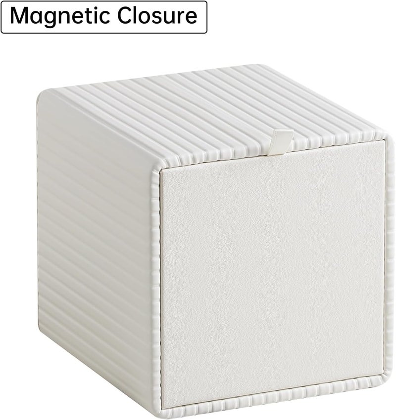 MEIBOOCH PU Leather Tissue Box Cover Square Tissue Box Holder with Magnetic Closure (Ivory Stripe) - Image 4