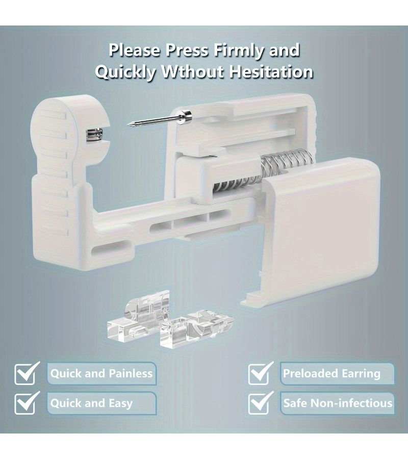 White Disposable Ear Piercing Kit With Pre Installed Earrings Quick Painless Ear Gun Tool Set Safety Earrings And Alcohol Pads Fragrance Free Battery Free Facial Accessories - Image 3