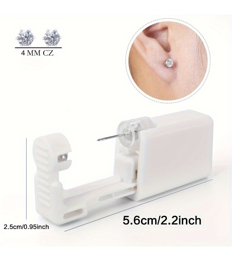 White Disposable Ear Piercing Kit With Pre Installed Earrings Quick Painless Ear Gun Tool Set Safety Earrings And Alcohol Pads Fragrance Free Battery Free Facial Accessories - Image 4