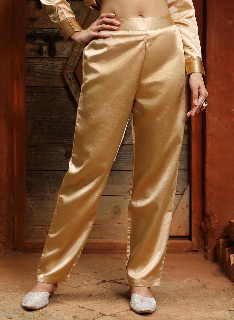  قصة Women's Tan Brown Fringed Block Kurta With Trousers  - Image 5