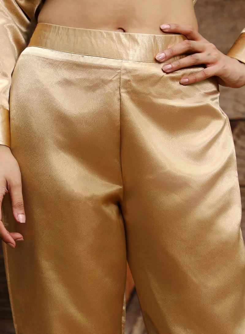 قصة Women's Tan Brown Fringed Block Kurta With Trousers