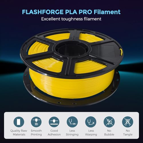 FLASHFORGE 3D Printer Filament, PLA PRO Filament 1.75mm, 1KG Spool (2.2lbs), Dimensional Accuracy +/- 0.02mm for FDM 3D Printers, Better Tenacity & No Knotting (Yellow) - Image 2