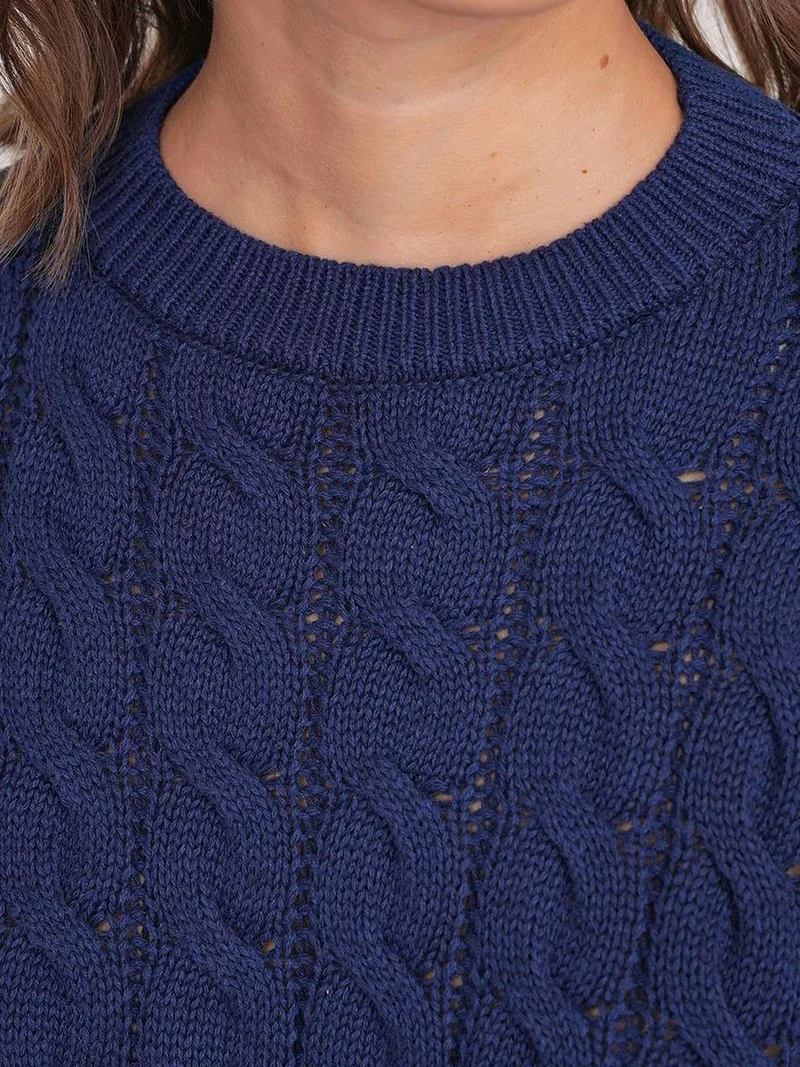 Mixray Navy Blue Mixray Cable Knit Pattern Crew Neck Sweater for Women | Best Price UAE
