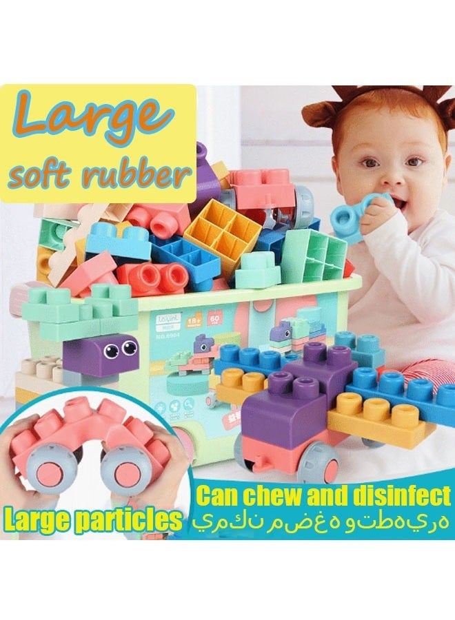Generic 60 Pcs Building Blocks Set Educational Building Toys, Creative Construction Block Toys Set Learning Playset Kit for Boys Girls, Child Brain Development Preschool Kindergarten Toy Age 0-3  - Image 5