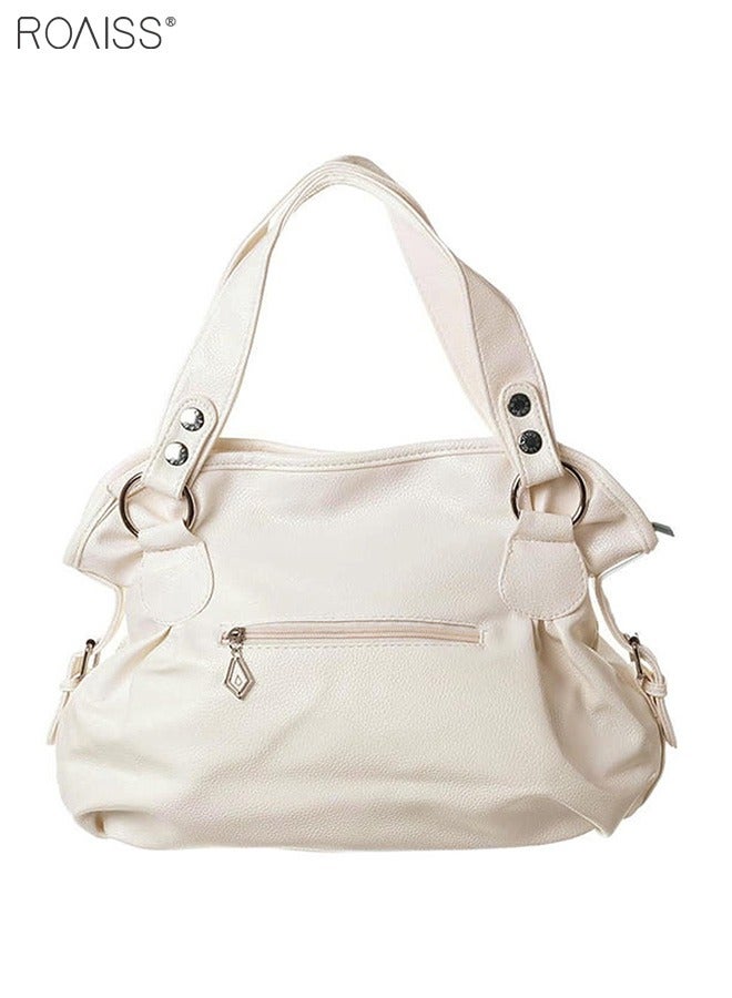 roaiss Women's PU Tote Bag Fashion Soft Leather Tassel Bag Large Capacity Handbag Soft Leather Shoulder Bag  - Image 2