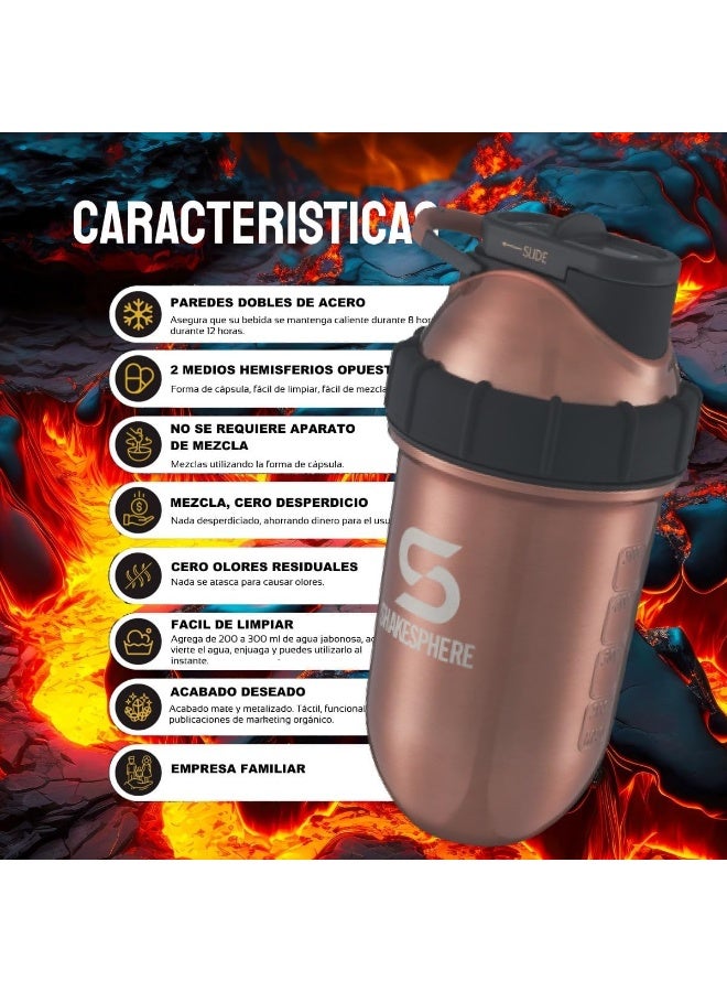 SHAKESPHERE Tumbler STEEL: Insulated Protein Shaker Bottle Keeps Hot Drinks HOT & Cold Drinks COLD, 24 oz (Copper) - Image 3