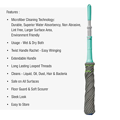 NORIDY Microfiber Twist Mop for Floor Cleaning,Microfiber Squeeze Twist mop Stick for Cleaning, Pocha for Floor Cleaning Dust Mop with Extendable Stainless Steel Handle - Image 4