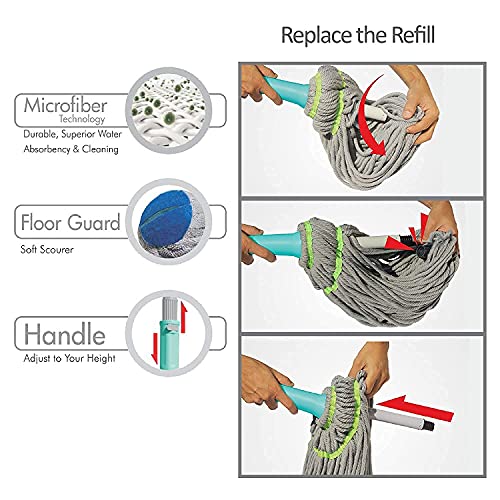 NORIDY Microfiber Twist Mop for Floor Cleaning,Microfiber Squeeze Twist mop Stick for Cleaning, Pocha for Floor Cleaning Dust Mop with Extendable Stainless Steel Handle - Image 3