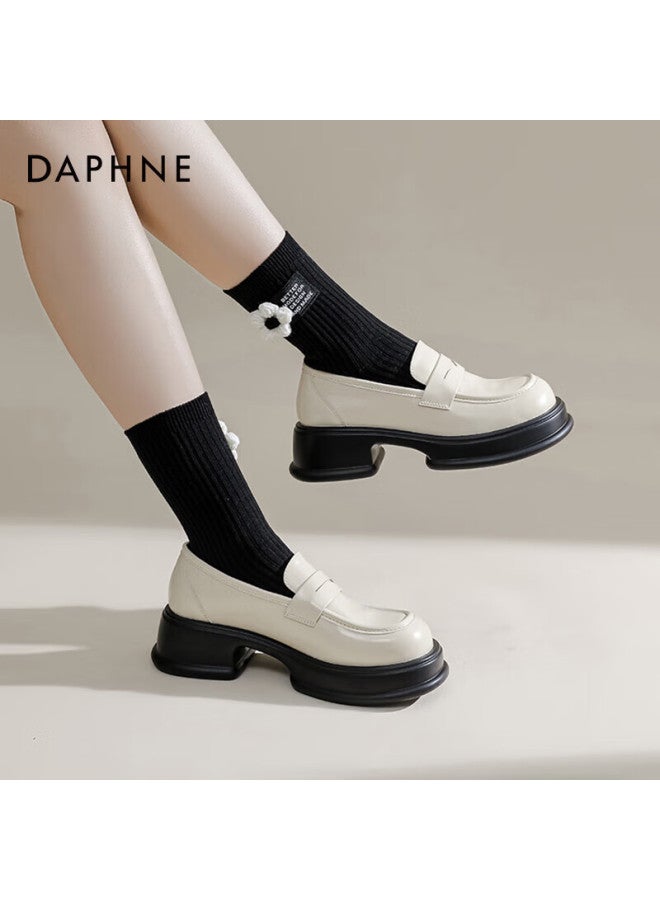 Daphne Daphne Thick-soled Loafers Women's British Style Black Simple Small Leather Shoes Single Shoes Women Beige 36 - Image 5