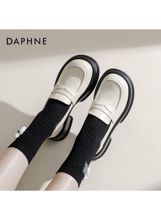 Daphne Daphne Thick-soled Loafers Women's British Style Black Simple Small Leather Shoes Single Shoes Women Beige 36 - Image 4