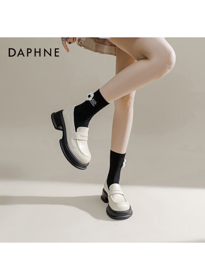 Daphne Daphne Thick-soled Loafers Women's British Style Black Simple Small Leather Shoes Single Shoes Women Beige 36 - Image 2