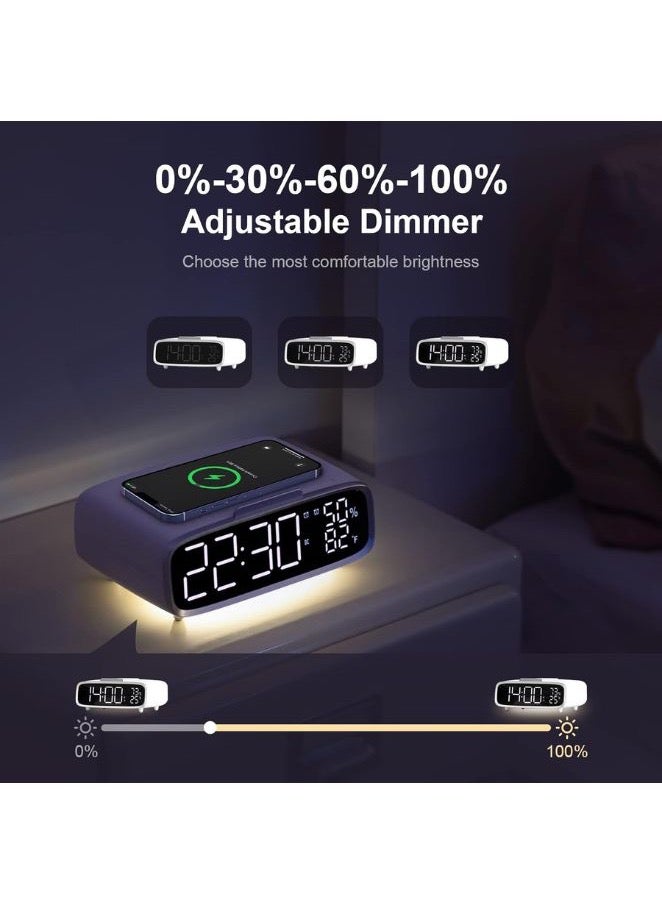 6 IN 1 Alarm Clock with USB Charging Port, Wireless Charging Station, Night Light Bluetooth Speaker, 3 Levels Brightness Digital Clock with Temperature, 12/24Hr, Snooze Alarm Clock for Bedroom  - Image 3