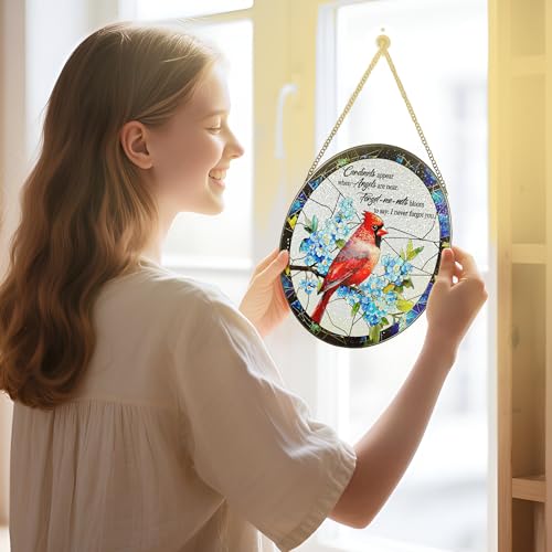 DUJITODOH Cardinal Stained Glass Window Hanging, 8 Inch Sun Catchers Indoor Window, Suncatchers for Windows Hanging, Home Decor and Memorial Gift, Sympathy Gift, Cardinal Gifts, in Memory of Loved One Gifts - Image 3