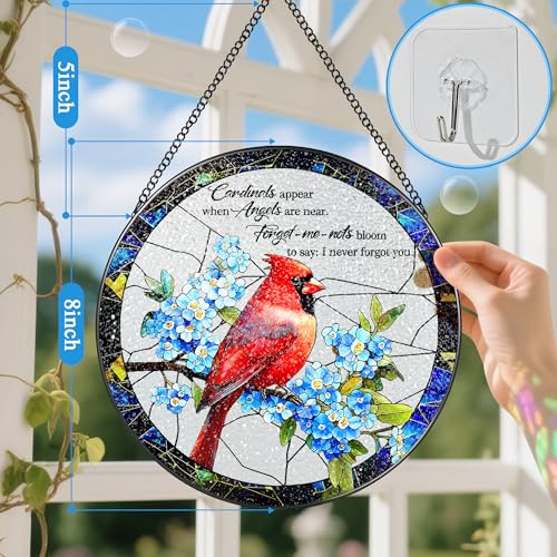 DUJITODOH Cardinal Stained Glass Window Hanging, 8 Inch Sun Catchers Indoor Window, Suncatchers for Windows Hanging, Home Decor and Memorial Gift, Sympathy Gift, Cardinal Gifts, in Memory of Loved One Gifts - Image 2