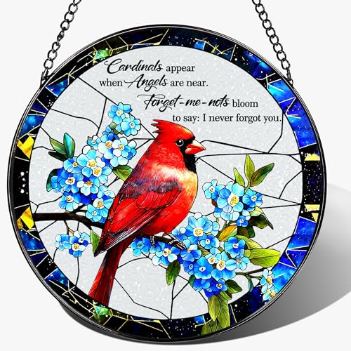 DUJITODOH Cardinal Stained Glass Window Hanging, 8 Inch Sun Catchers Indoor Window, Suncatchers for Windows Hanging, Home Decor and Memorial Gift, Sympathy Gift, Cardinal Gifts, in Memory of Loved One Gifts - Image 1