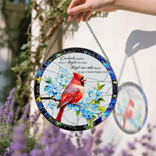 DUJITODOH Cardinal Stained Glass Window Hanging, 8 Inch Sun Catchers Indoor Window, Suncatchers for Windows Hanging, Home Decor and Memorial Gift, Sympathy Gift, Cardinal Gifts, in Memory of Loved One Gifts - Image 4