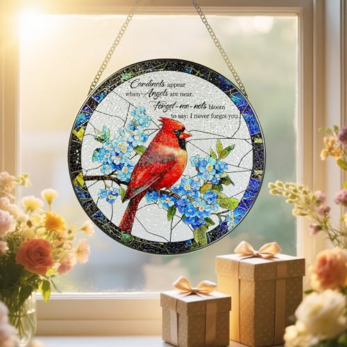 DUJITODOH Cardinal Stained Glass Window Hanging, 8 Inch Sun Catchers Indoor Window, Suncatchers for Windows Hanging, Home Decor and Memorial Gift, Sympathy Gift, Cardinal Gifts, in Memory of Loved One Gifts - Image 5