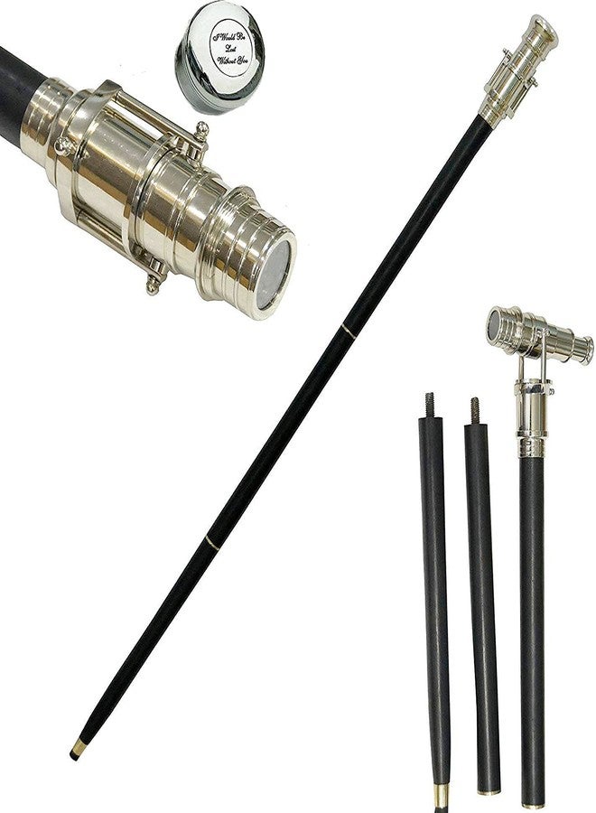 THOR INSTRUMENTS 3 Fold Nautical Chrome Finish Brass Hidden SPY Glass Telescope with Black Cane Rustic Vintage Home Decor Gifts - Image 1