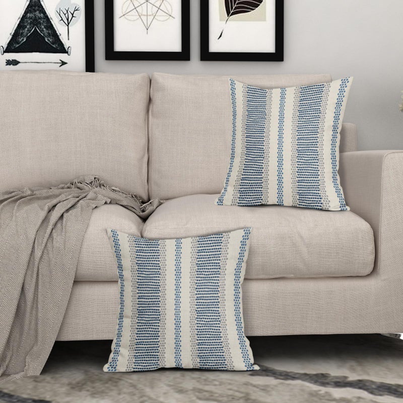 Aytipun Blue Pillow Covers 18x18 Set of 2 Gray Grey Dot Print Striped Decorative Outdoor Pillowcases Boho Rustic Farmhouse Decorative Throw Cushion Case Decor for Couch Sofa Bed - Image 3