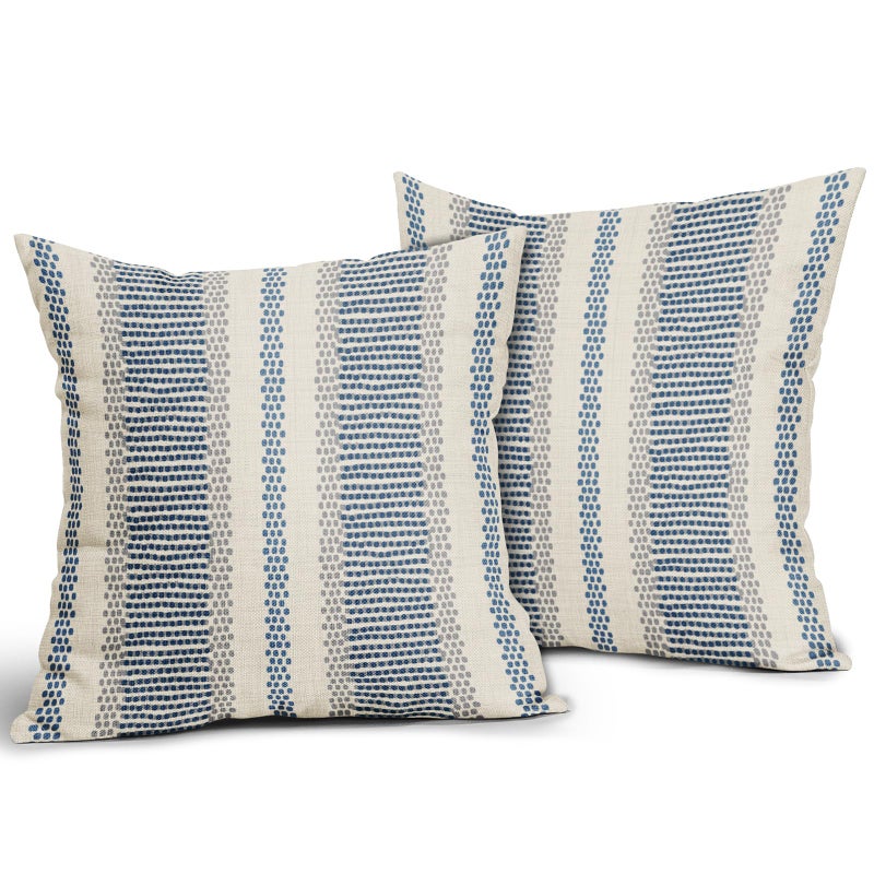 Aytipun Blue Pillow Covers 18x18 Set of 2 Gray Grey Dot Print Striped Decorative Outdoor Pillowcases Boho Rustic Farmhouse Decorative Throw Cushion Case Decor for Couch Sofa Bed - Image 2