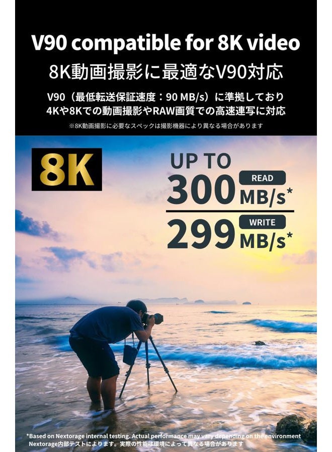 Nextorage 128GB SDXC UHS-II V90 Japanese Brand pSLC Max. Write Speed 299MB/s Max. Read Speed 300MB/s 4K Recording NX-F2PRO128G SD Card Memory for Camera - Image 2