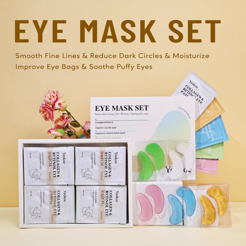 Yeokoe Under Eye Patches for Dark Circles,Eye Mask for Puffy Eyes With Collagen,Retinol,Vitmin C,Hyaluronic Acid and Niacinamide Face Masks Skincare Spa Gifts for Woman 20Pairs - Image 2