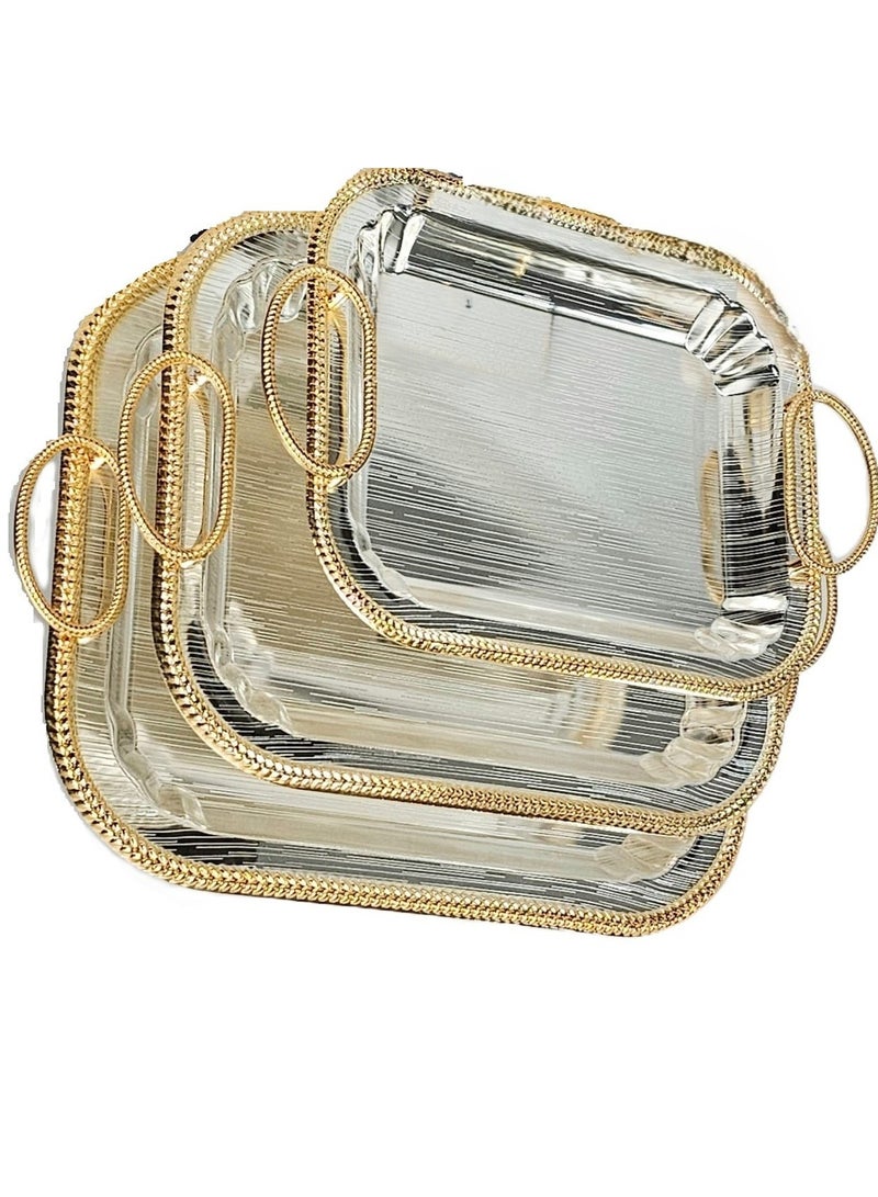 لوكشري طقم 3 صواني تقديم استانلس استيل عالي الجودة  فاخر فضي ,ذهبي - Image 1