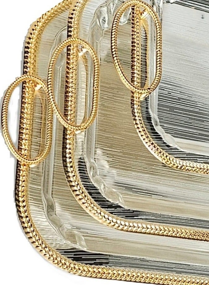 لوكشري طقم 3 صواني تقديم استانلس استيل عالي الجودة  فاخر فضي ,ذهبي - Image 3