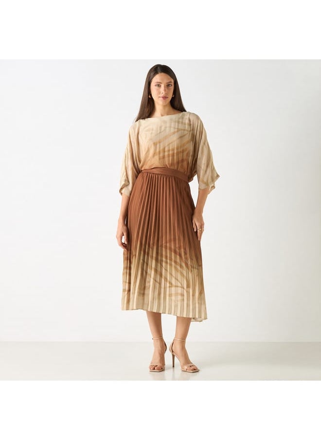 Iconic Iconic Pleated A-line Midi Skirt with Semi-Elasticated Waistband  - Image 2