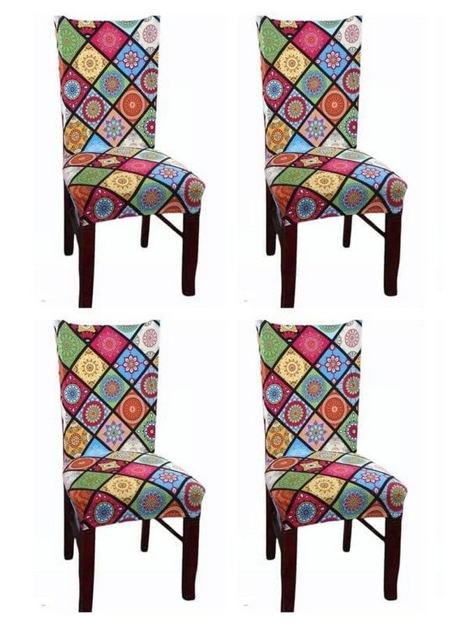 Harbell Home Harbell Home Pack of 4 Elastic Stretchable Polyester Printed Universal Chair Cover Case Protector Removable Washable Short Dining Chair Cover, Seat Slipcovers, Multicolor  - Image 1