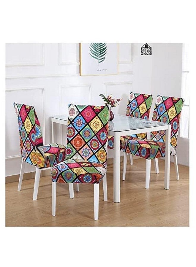 Harbell Home Harbell Home Pack of 4 Elastic Stretchable Polyester Printed Universal Chair Cover Case Protector Removable Washable Short Dining Chair Cover, Seat Slipcovers, Multicolor  - Image 2
