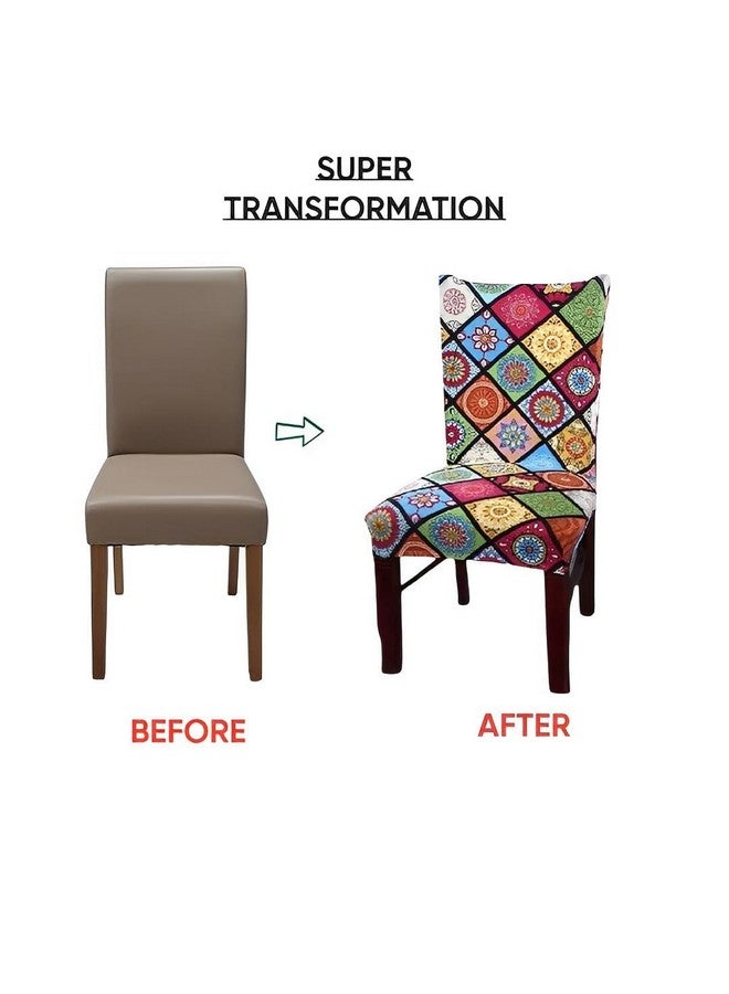 Harbell Home Harbell Home Pack of 4 Elastic Stretchable Polyester Printed Universal Chair Cover Case Protector Removable Washable Short Dining Chair Cover, Seat Slipcovers, Multicolor  - Image 3