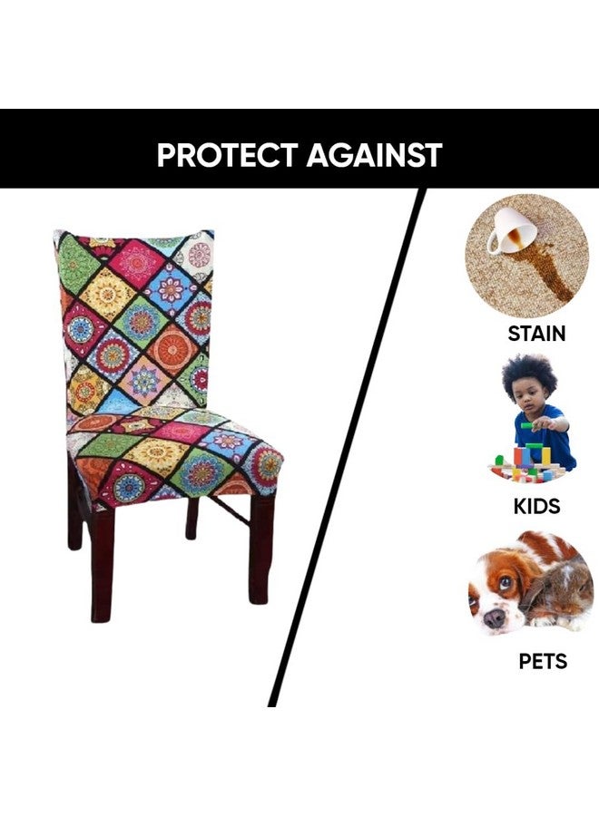 Harbell Home Harbell Home Pack of 4 Elastic Stretchable Polyester Printed Universal Chair Cover Case Protector Removable Washable Short Dining Chair Cover, Seat Slipcovers, Multicolor  - Image 4