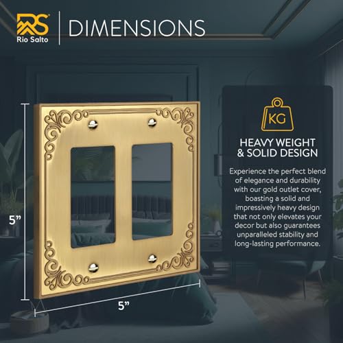 Rio Salto Rocker Light Switch Cover Plate 2 Gang Double Rocker Decorator Paddle GFCI Outlet Covers Brushed Brass Gold Metal — Palazzo Collection, Midsize 5.00" X 5.00" - Image 4