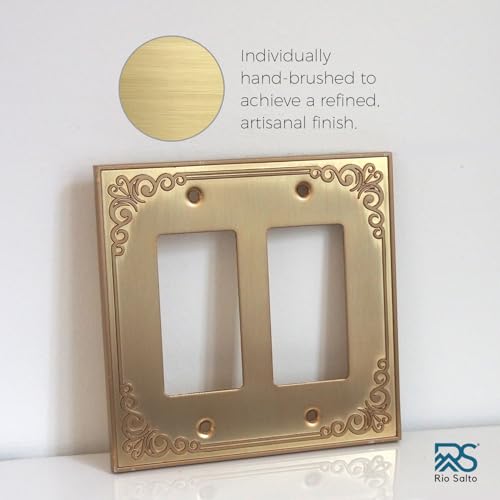 Rio Salto Rocker Light Switch Cover Plate 2 Gang Double Rocker Decorator Paddle GFCI Outlet Covers Brushed Brass Gold Metal — Palazzo Collection, Midsize 5.00" X 5.00" - Image 3