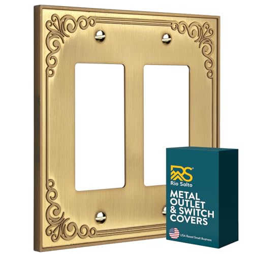 Rio Salto Rocker Light Switch Cover Plate 2 Gang Double Rocker Decorator Paddle GFCI Outlet Covers Brushed Brass Gold Metal — Palazzo Collection, Midsize 5.00" X 5.00" - Image 1