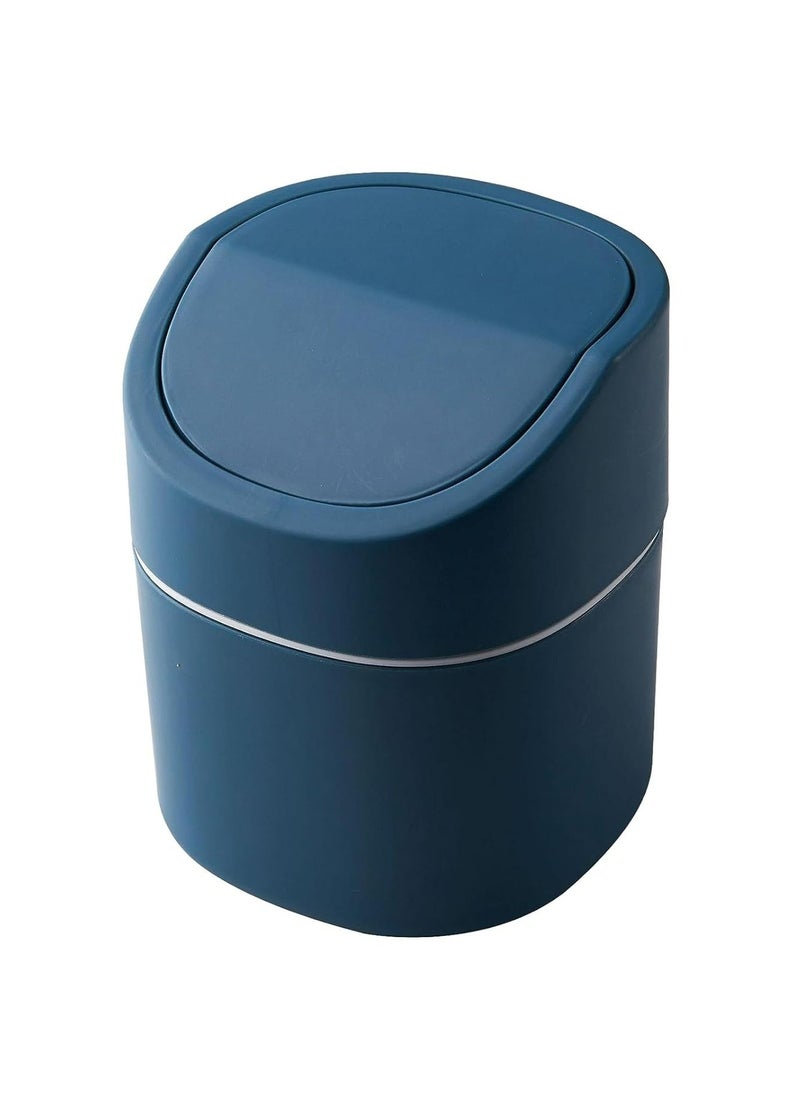 Oasisgalore - Cute Blue Desktop Trash Can with Lid, Mini Waste Basket for Home Office Kitchen - Image 1