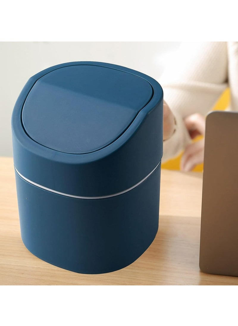 Oasisgalore - Cute Blue Desktop Trash Can with Lid, Mini Waste Basket for Home Office Kitchen - Image 1