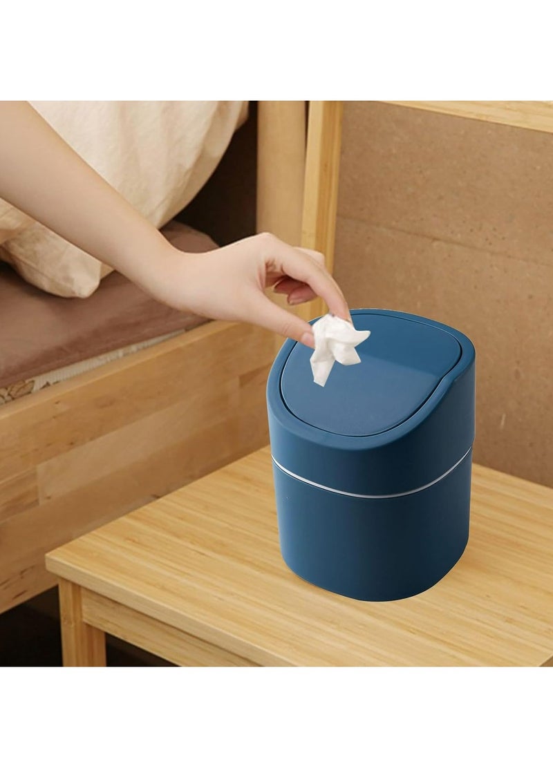 Oasisgalore - Cute Blue Desktop Trash Can with Lid, Mini Waste Basket for Home Office Kitchen - Image 1