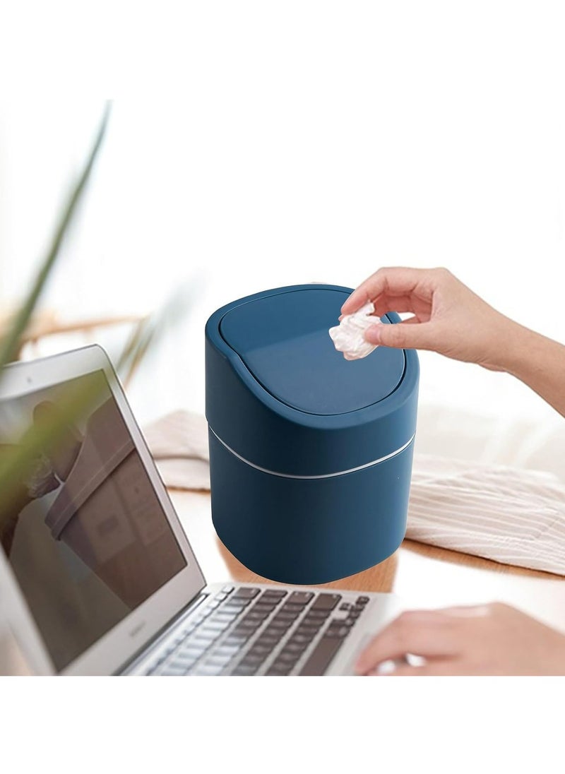 Oasisgalore - Cute Blue Desktop Trash Can with Lid, Mini Waste Basket for Home Office Kitchen - Image 1