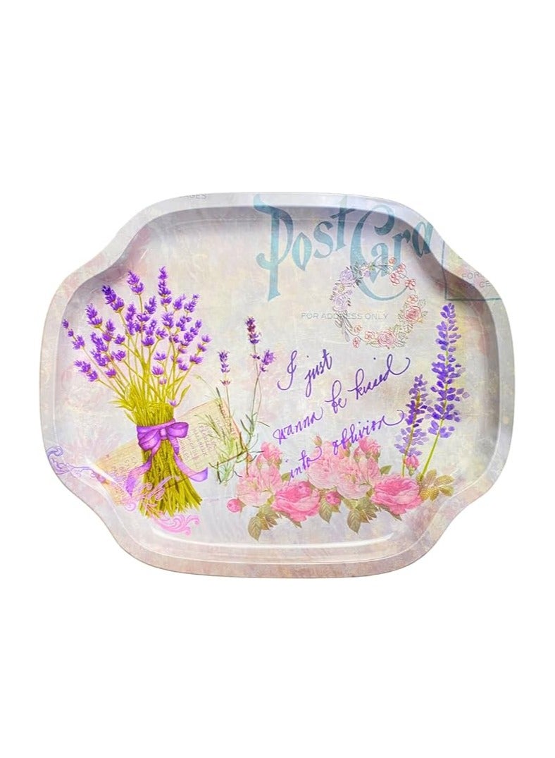 40 x 34cm Sturdy Metal Oval Serving Tray, Elegant Multipurpose Tray for Home, Kitchen or Gifts, Elegant Multipurpose Serving and Decorating Tray (Light Purple) - Image 1