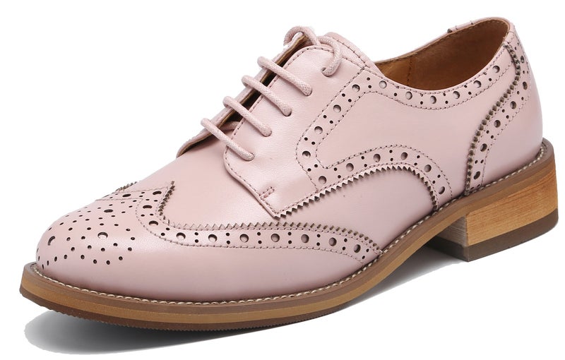 Ulite Womens Perforated Laceup Wingtip Leather Flat Oxfords Vintage Oxford Shoes Brogues 7 Pink